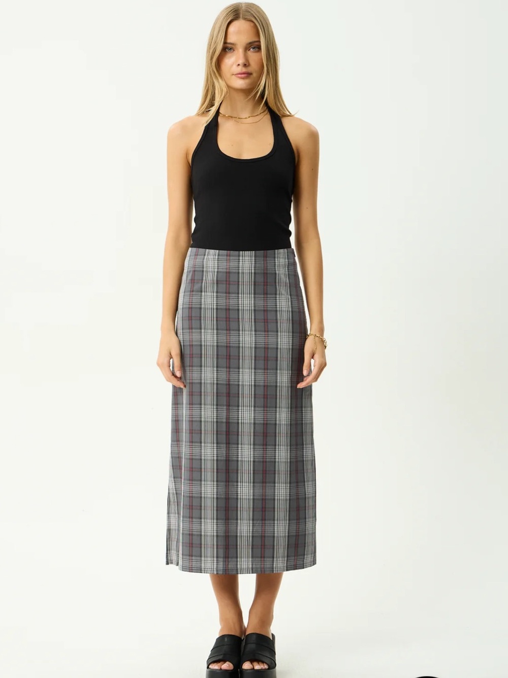 AFENDS EBONI MIDI SKIRT GUN METAL SMALL